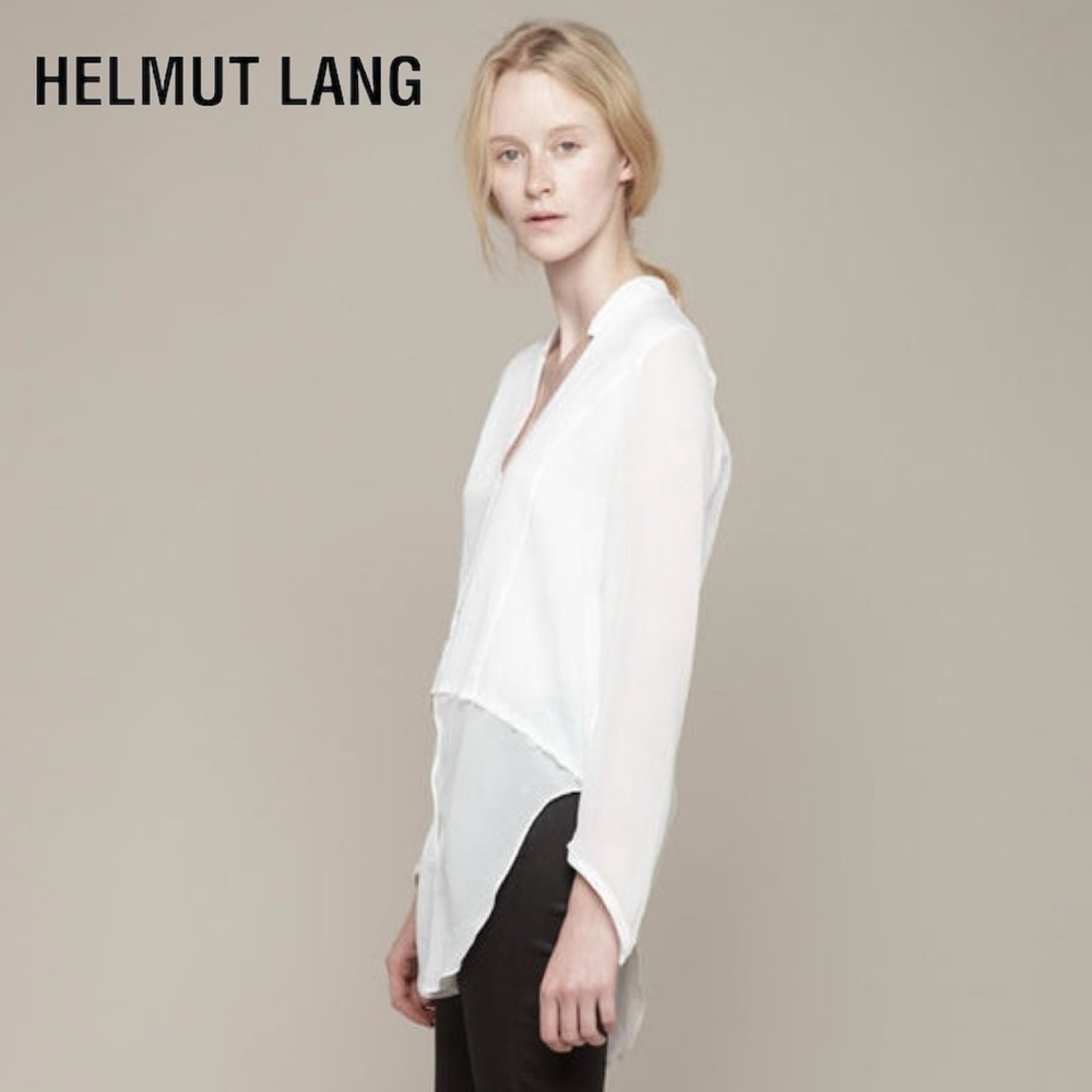 Helmut Lang Element Sheer Hem Shirt in White